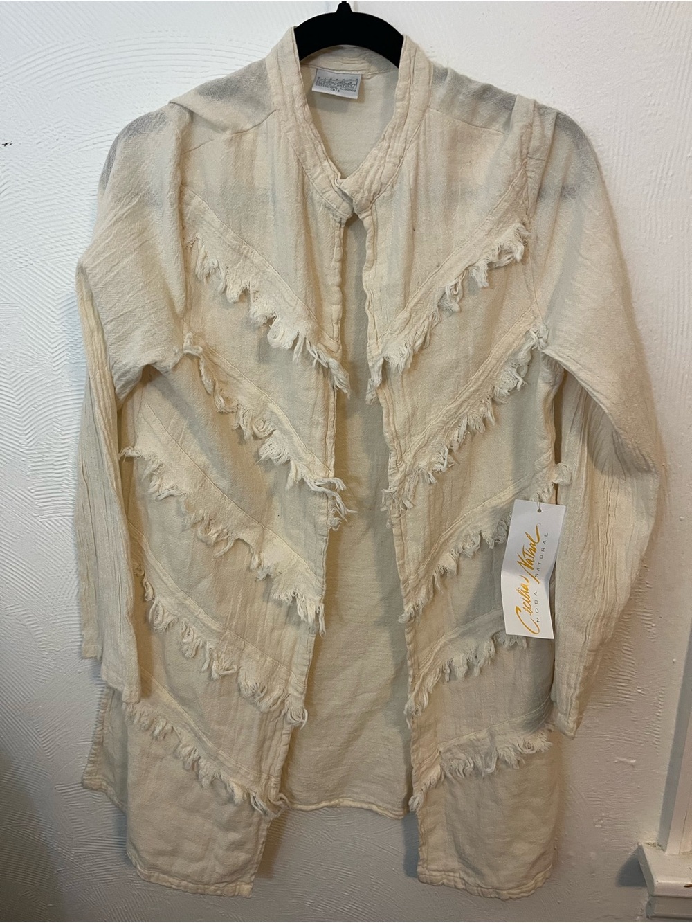 Women's Cream Fringe Open-Front Swim Cover-Up by Clara Mane